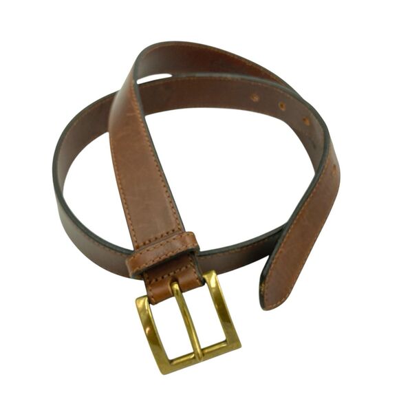 Vintage Eddie Bauer Mens Leather Belt Size 38 Solid Brass Buckle USA Made - Picture 1 of 14